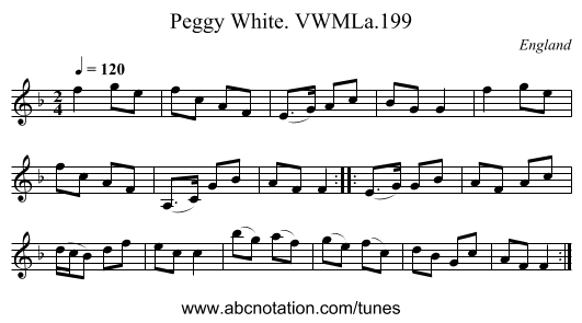Peggy White. VWMLa.199 - staff notation