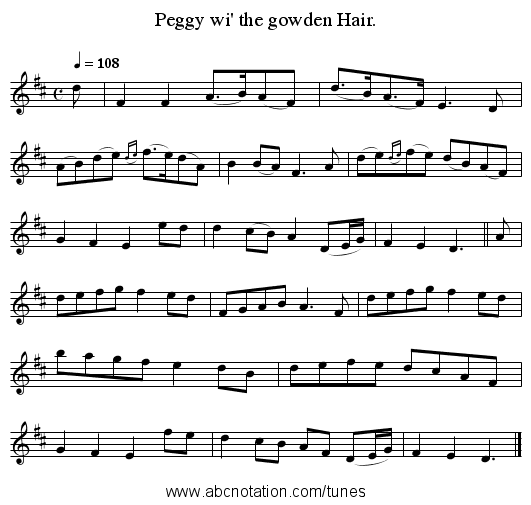 Peggy wi' the gowden Hair. - staff notation