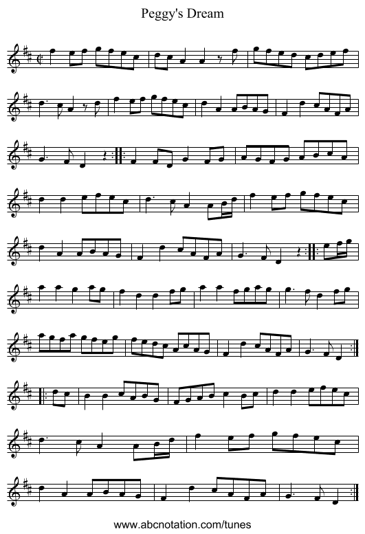 Peggy's Dream - staff notation