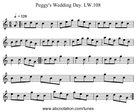 Peggy's Wedding Day. LW.108 - staff notation
