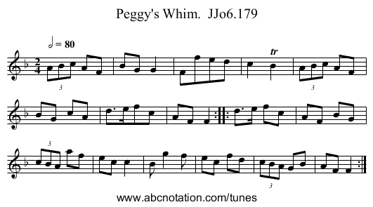 Peggy's Whim.  JJo6.179 - staff notation
