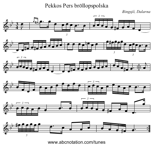 Pekkos Pers br&ouml;llopspolska - staff notation