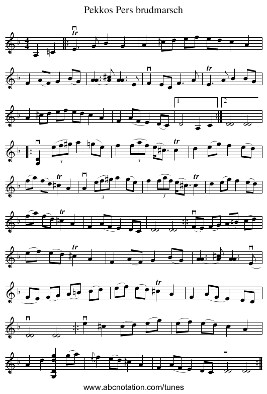Pekkos Pers brudmarsch - staff notation