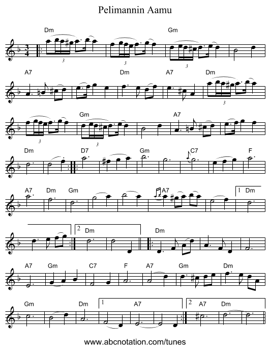 Pelimannin Aamu - staff notation