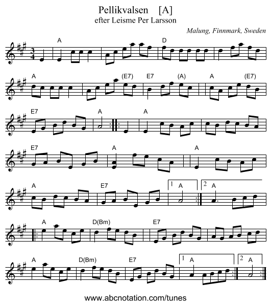 Pellikvalsen    [A] - staff notation