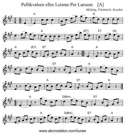 Pellikvalsen efter Leisme Per Larsson    [A] - staff notation