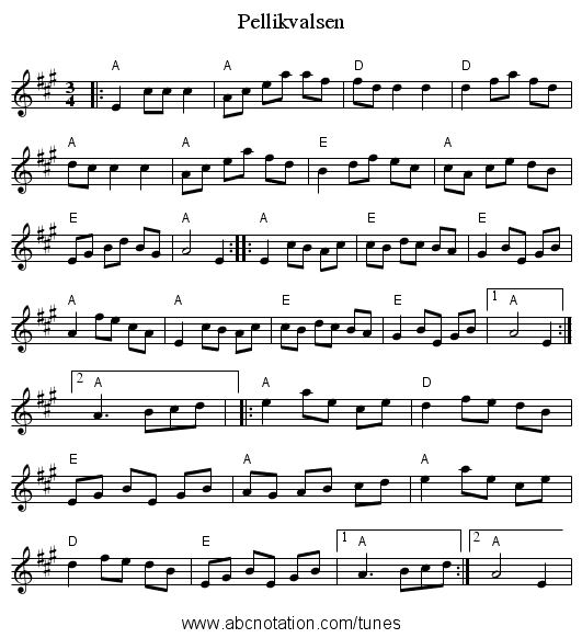 Pellikvalsen - staff notation