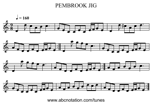 PEMBROOK JIG - staff notation