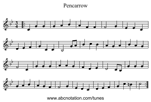 Pencarrow - staff notation