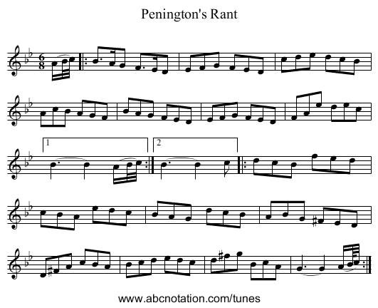 Penington's Rant - staff notation