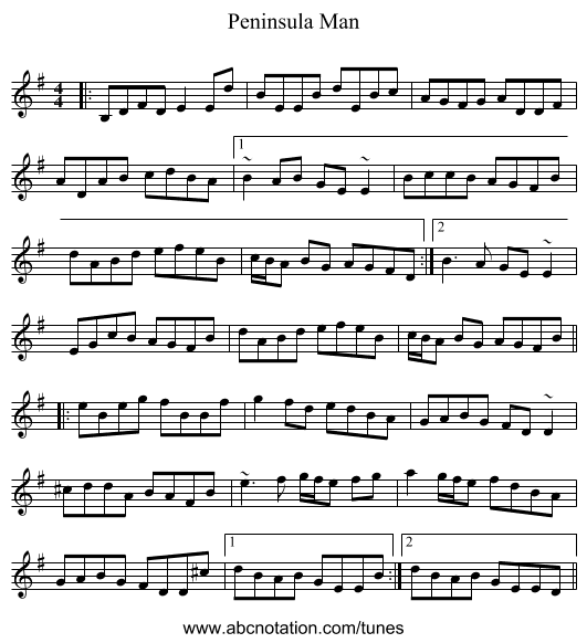 Peninsula Man - staff notation