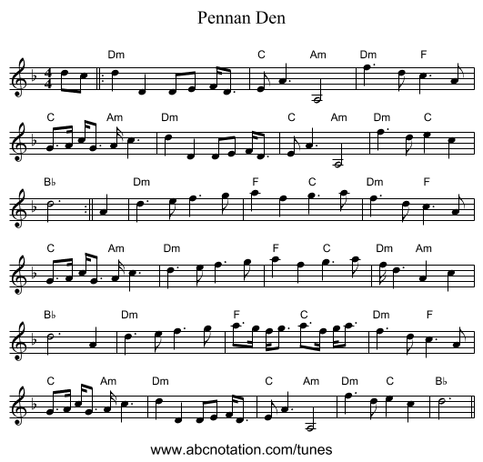 Pennan Den - staff notation