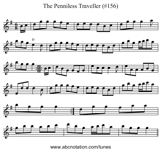 Penniless Traveller (#156), The - staff notation