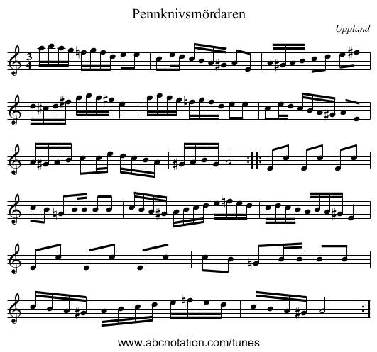 Pennknivsm&ouml;rdaren - staff notation