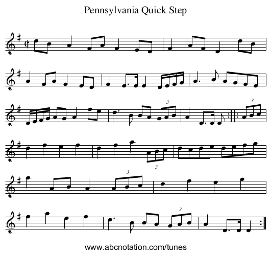 Pennsylvania Quick Step - staff notation