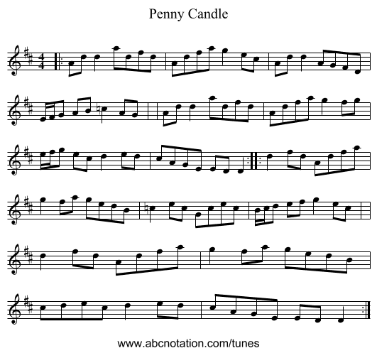Penny Candle - staff notation