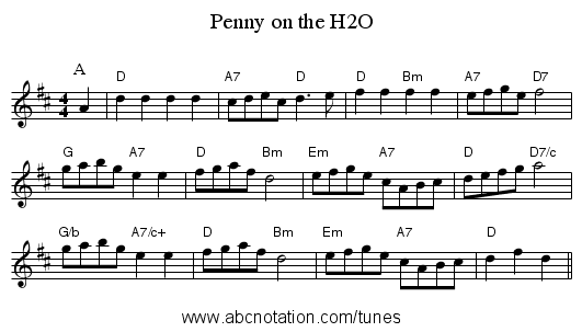 Penny on the H2O - staff notation