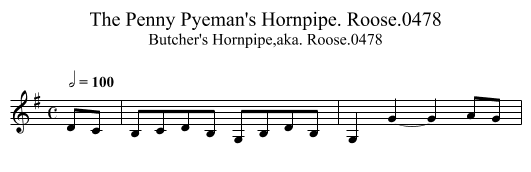 Penny Pyeman's Hornpipe. Roose.0478, The - staff notation