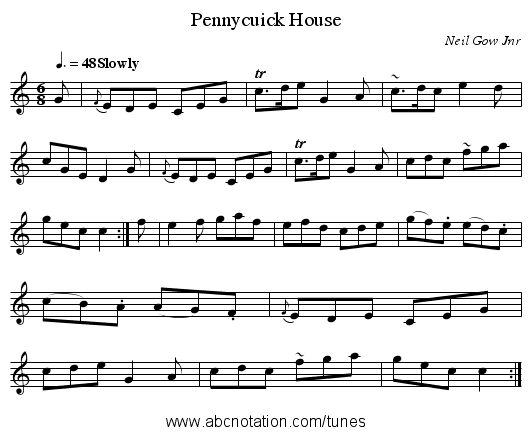 Pennycuick House - staff notation