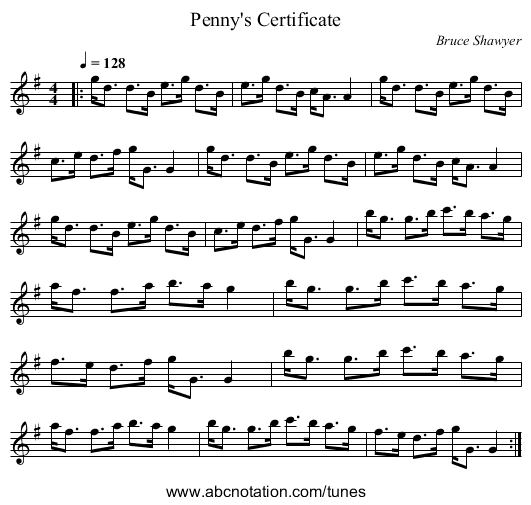 Penny's Certificate - staff notation
