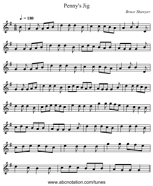 Penny's Jig - staff notation