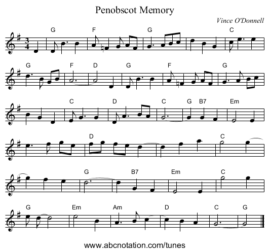 Penobscot Memory - staff notation