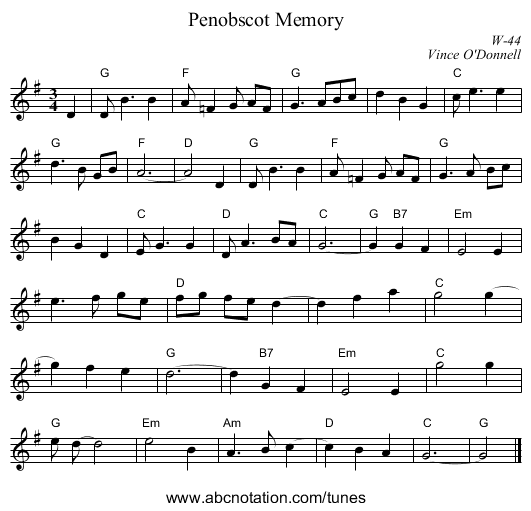 Penobscot Memory - staff notation