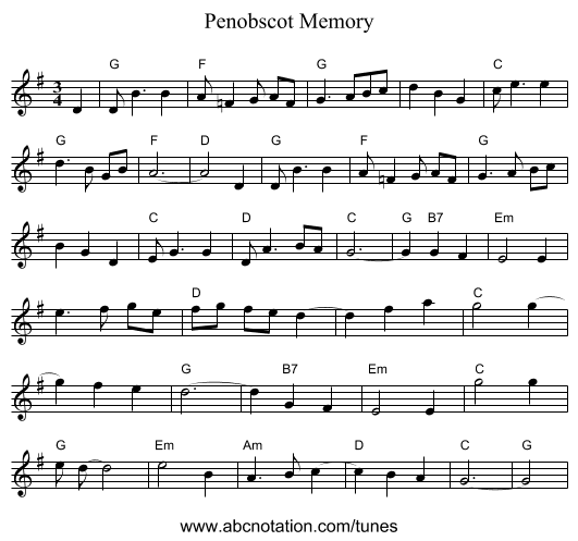 Penobscot Memory - staff notation