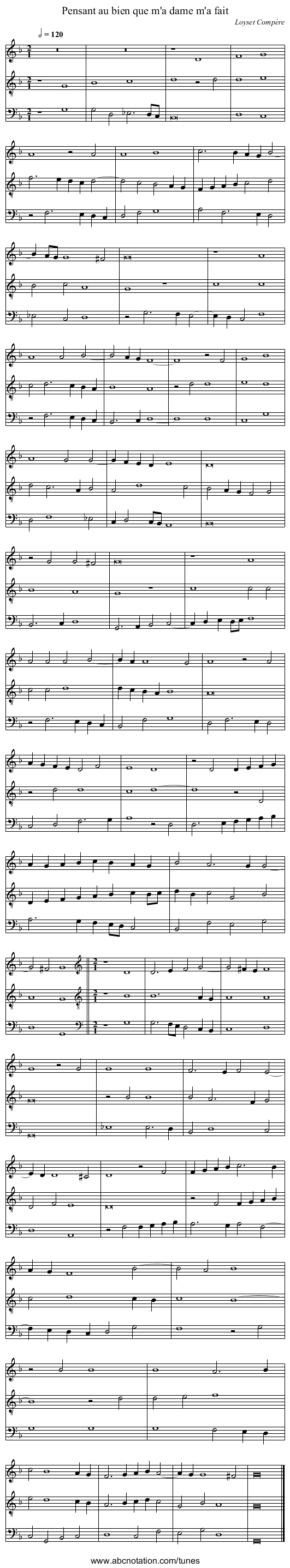 Pensant au bien que m'a dame m'a fait - staff notation