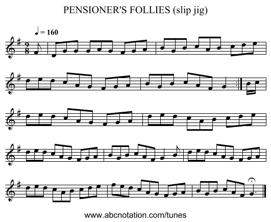 PENSIONER'S FOLLIES (slip jig) - staff notation