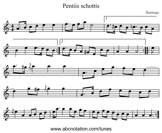 Pentiis schottis - staff notation