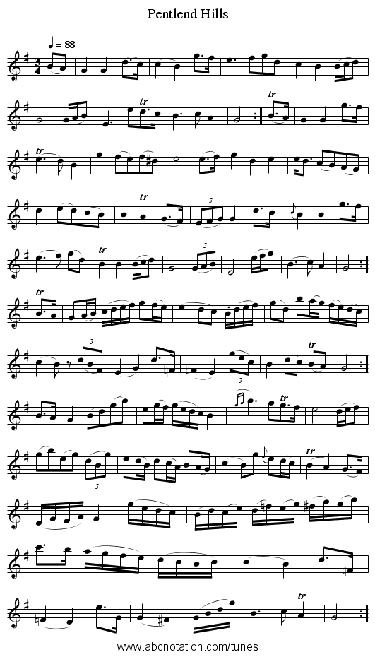 Pentlend Hills - staff notation
