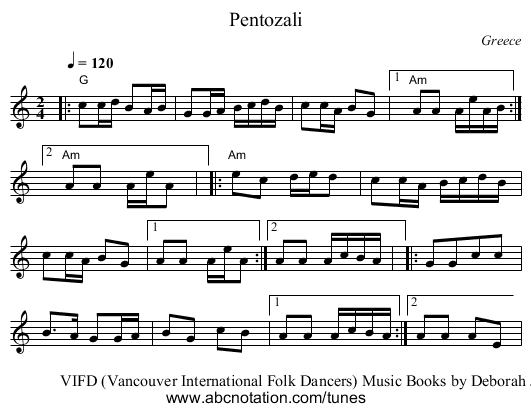 Pentozali - staff notation