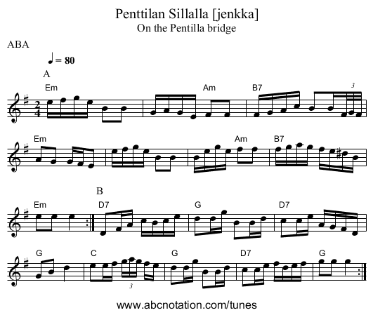 Penttilan Sillalla [jenkka] - staff notation