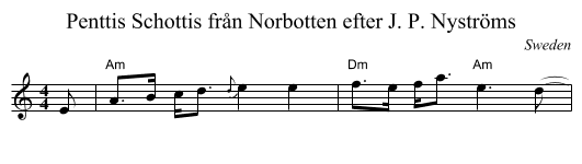 Penttis Schottis fr&aring;n Norbotten efter J. P. Nystr&ouml;ms - staff notation