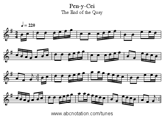 Pen-y-Cei - staff notation