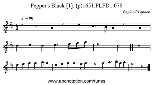 Pepper's Black [1]. (p)1651.PLFD1.078 - staff notation