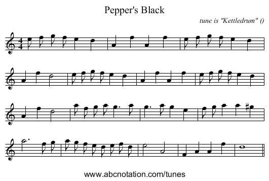 Pepper's Black - staff notation
