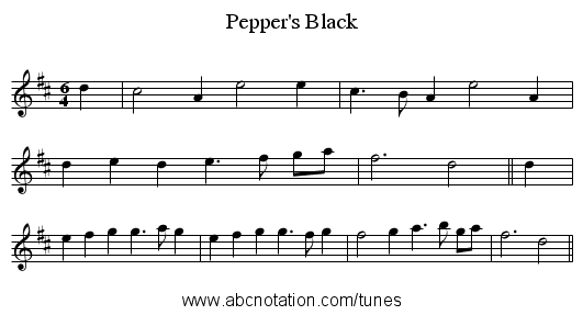 Pepper's Black - staff notation