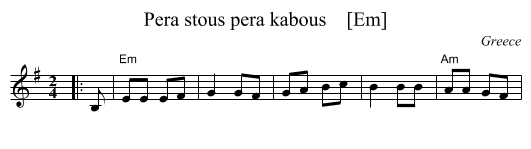 Pera stous pera kabous    [Em] - staff notation