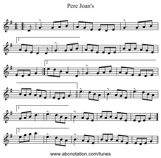 Pere Joan's - staff notation