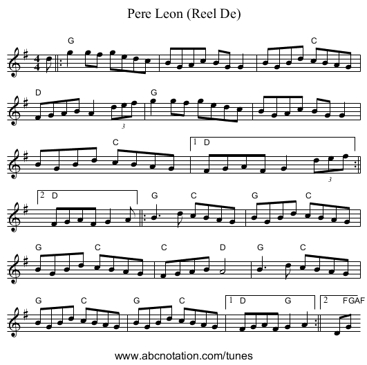 Pere Leon (Reel De) - staff notation