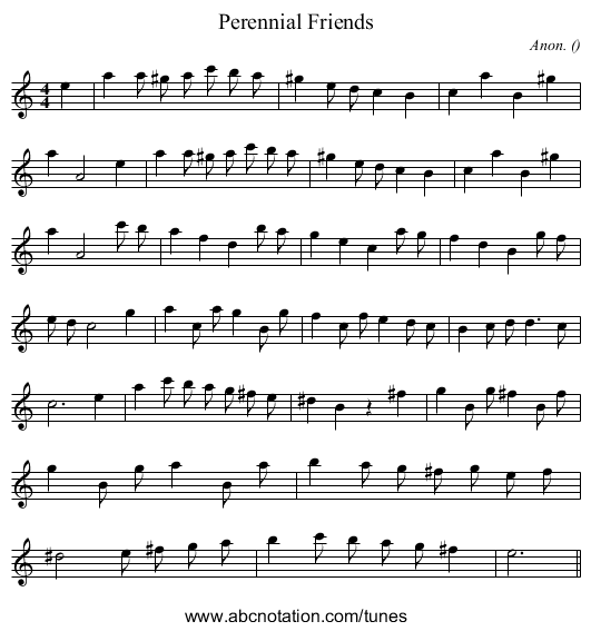 Perennial Friends - staff notation