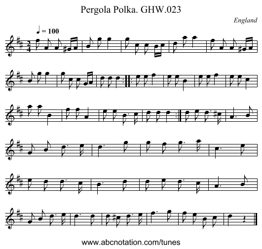 Pergola Polka. GHW.023 - staff notation