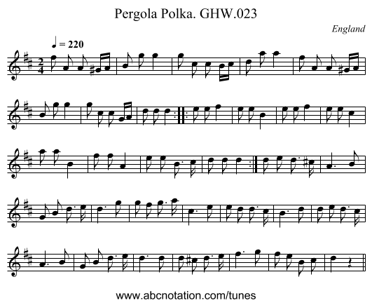 Pergola Polka. GHW.023 - staff notation