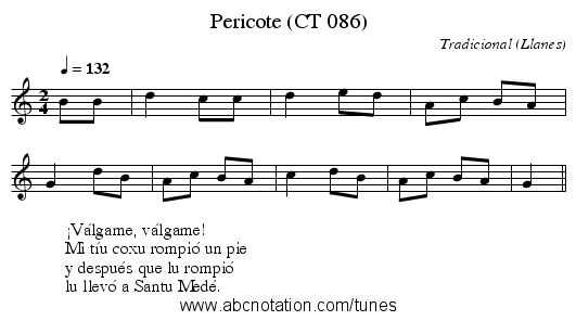 Pericote (CT 086) - staff notation