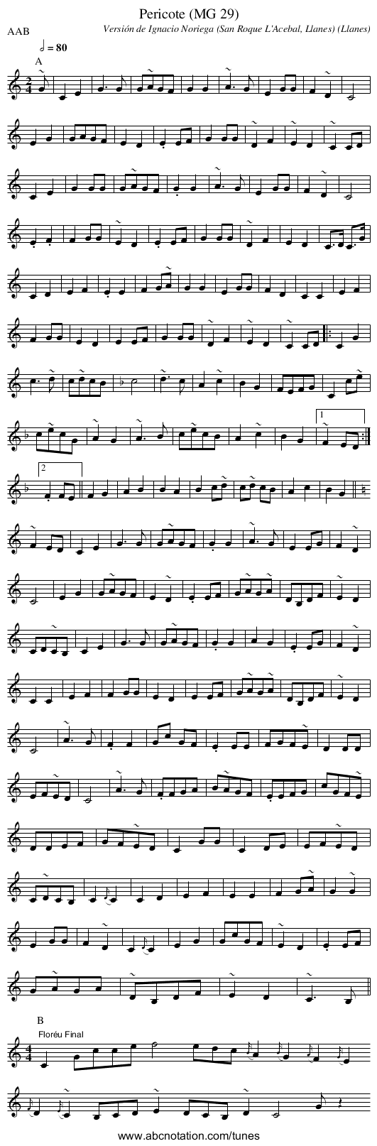 Pericote (MG 29) - staff notation