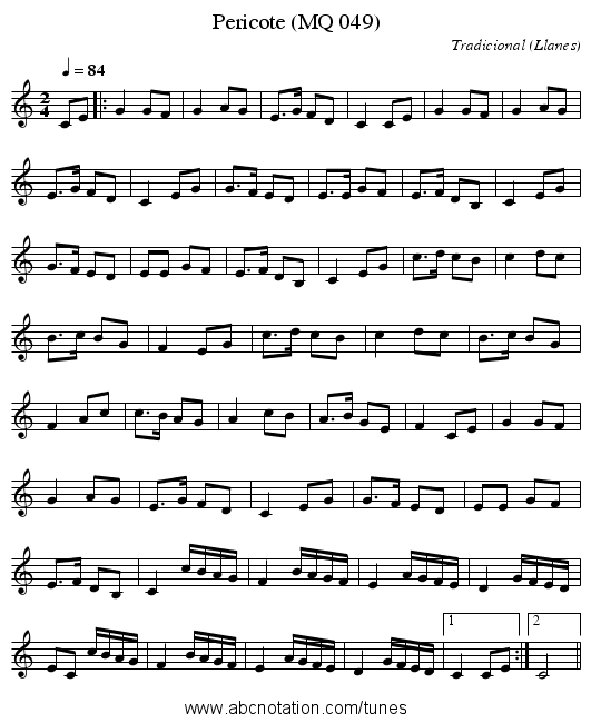 Pericote (MQ 049) - staff notation