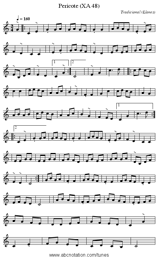 Pericote (XA 48) - staff notation
