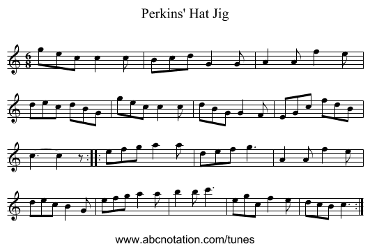 Perkins' Hat Jig - staff notation